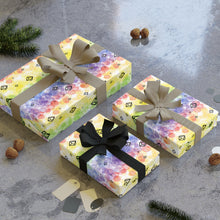 Load image into Gallery viewer, Gift Wrapping Paper Rolls - Rainbow Bubble Design with Black Crystal D100 Dice