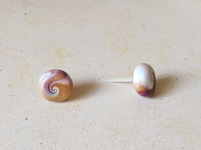 Load image into Gallery viewer, Purple, gold and white swirl earrings