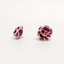 Load image into Gallery viewer, Burgundy Carnation Flower Metal Free Stud Earrings with Hypoallergenic Plastic Posts