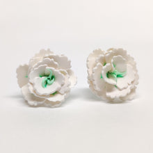 Load image into Gallery viewer, White and Mint Carnation Flower Metal Free Stud Earrings