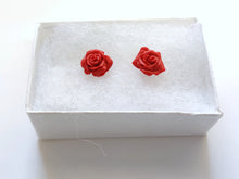 Load image into Gallery viewer, Red Rose Metal Free Stud Earrings