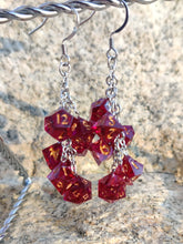 Load image into Gallery viewer, Transparent Purple RPG Dice Earrings - 7 Dice Dangle