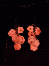 Load image into Gallery viewer, Glowing Pink RPG Dice Earrings - 7 Dice Dangle