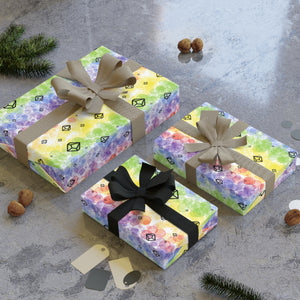 Gift Wrapping Paper Rolls - Rainbow Bubble Design with Black Crystal D100 Dice