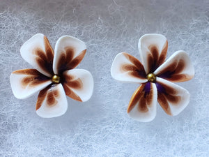 Gold, White and Purple Flower Metal Free Studs with Hypoallergenic Plastic Posts