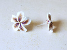 Load image into Gallery viewer, Gold, White and Purple Flower Metal Free Studs with Hypoallergenic Plastic Posts
