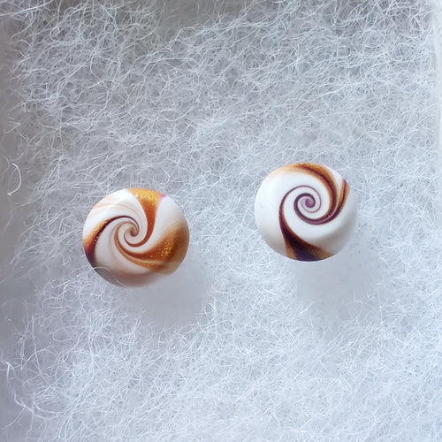 Purple, gold and white swirl earrings