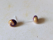 Load image into Gallery viewer, Purple, gold and white swirl earrings
