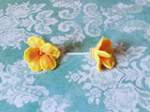 Yellow and Orange Poppy Flower Metal Free Stud Earrings with Hypoallergenic Plastic Posts