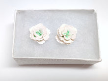 Load image into Gallery viewer, White and Mint Carnation Flower Metal Free Stud Earrings
