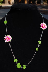Asymmetrical Pink Waterlily Necklace