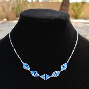 Five Diamond Blue Abstract Necklace