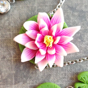 Asymmetrical Pink Waterlily Necklace