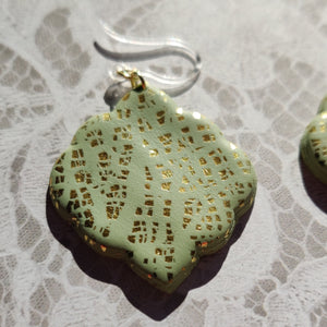 Sage Green Crackled Gold Foil Earrings