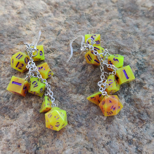 Blue RPG Dice Earrings - 7 Dice Dangle