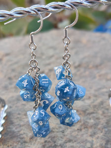 Blue RPG Dice Earrings - 7 Dice Dangle