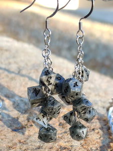 Blue RPG Dice Earrings - 7 Dice Dangle