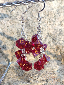 Blue RPG Dice Earrings - 7 Dice Dangle