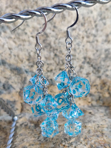 Blue RPG Dice Earrings - 7 Dice Dangle